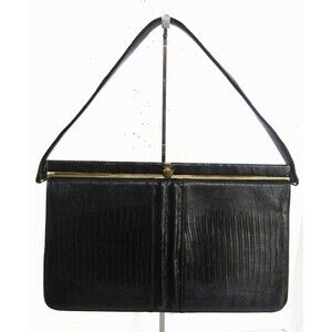 Sterling USA Genuine Lizzard Black Leather Vintage Handbag Purse Top Handle